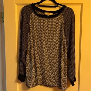 LOFT Geometric Black and Cream Long Sleeve Top